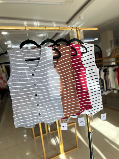 Stripes V-Neck Button Down Vest